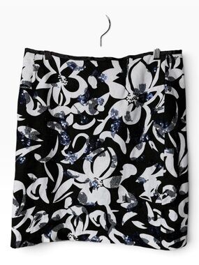 Transitions Black White Size 6 Floral Sequin Skirt